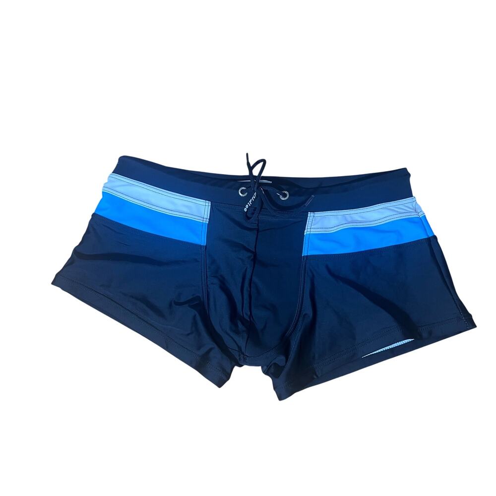 Taddlee Sz M Mens Swim Short Swimsuits Boxer Trunks Square Cut Board Blue Retro